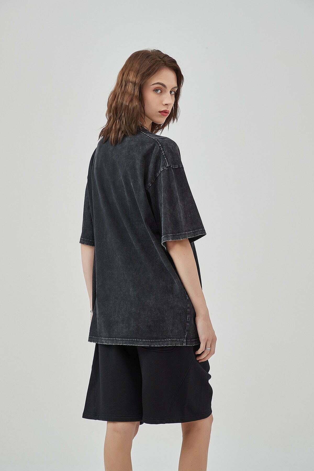 Midnight Anime Graphic Acid Wash Tee - Y2K Fashion Aesthetic Top for Women