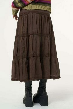 Mocha Lace Pleated Skirt: Y2K Fashion with Coquette Aesthetic, Grunge Style, and Pastel Goth Vibes