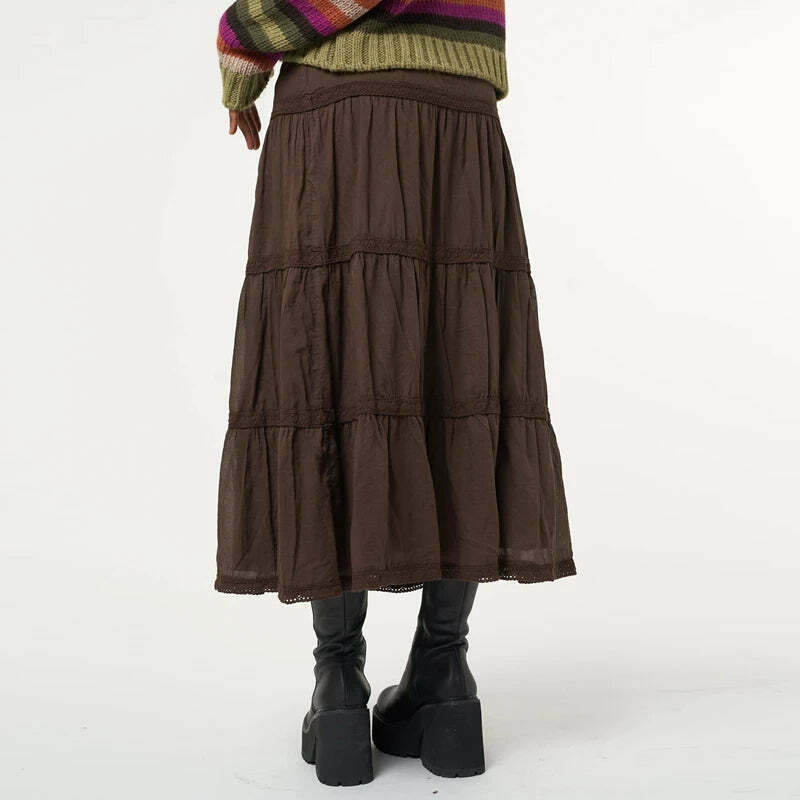 Mocha Lace Pleated Skirt: Y2K Fashion with Coquette Aesthetic, Grunge Style, and Pastel Goth Vibes