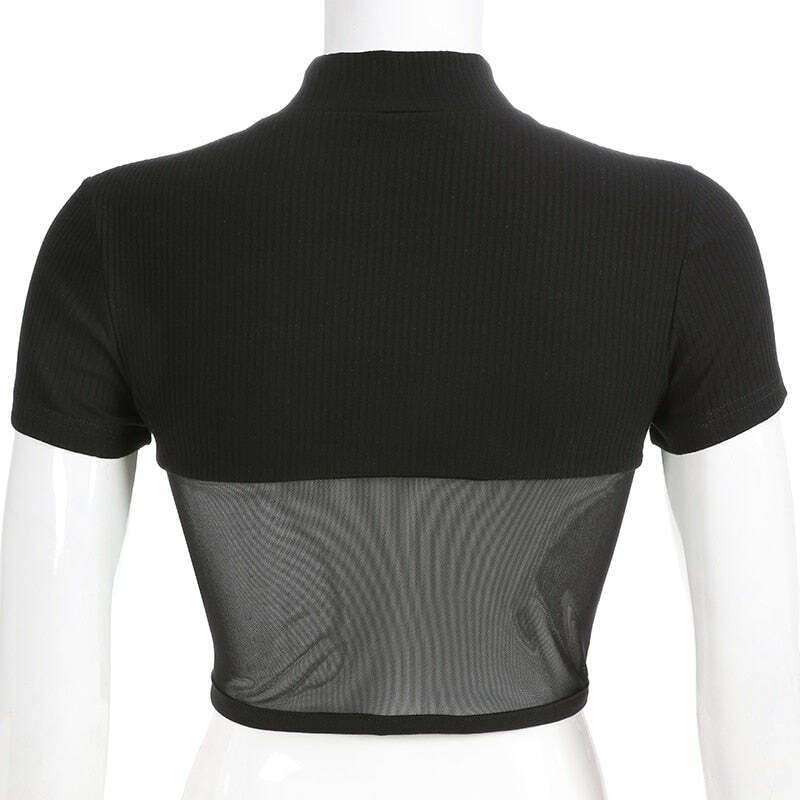 Moira Mesh Crop Top - Y2K Fashion Coquette Aesthetic Grunge Style Cute Tops Pastel Goth