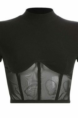 Moira Mesh Crop Top - Y2K Fashion Coquette Aesthetic Grunge Style Cute Tops Pastel Goth