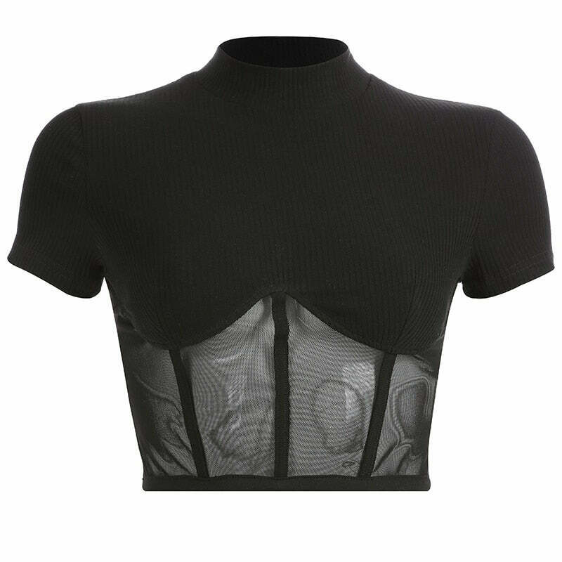 Moira Mesh Crop Top - Y2K Fashion Coquette Aesthetic Grunge Style Cute Tops Pastel Goth