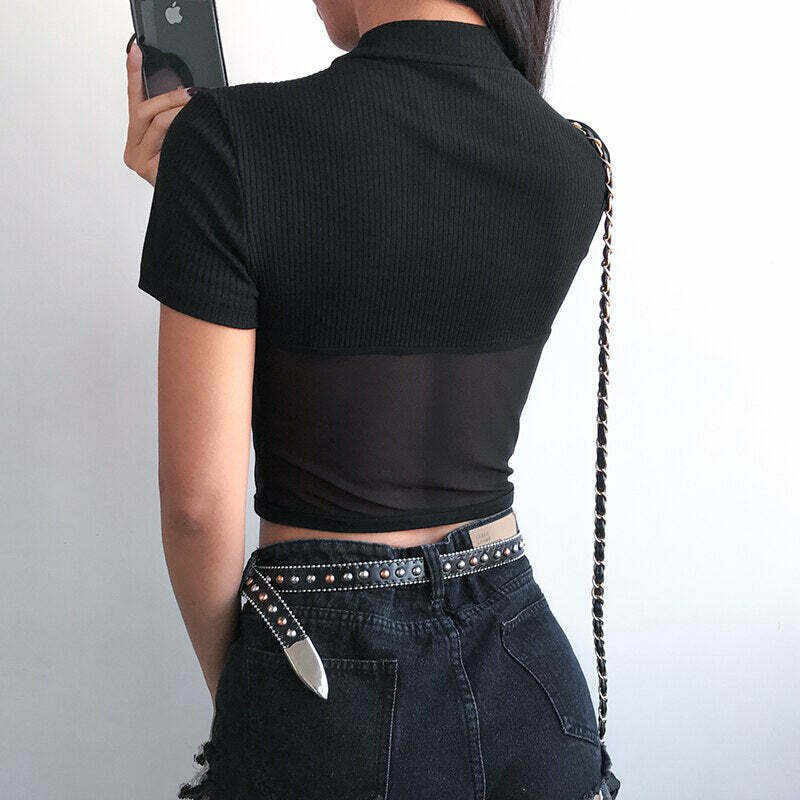 Moira Mesh Crop Top - Y2K Fashion Coquette Aesthetic Grunge Style Cute Tops Pastel Goth