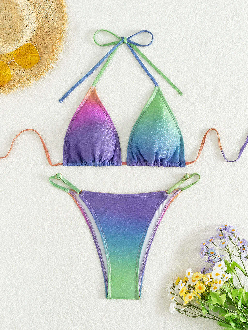 Multicolor Illusion Backless Bikini: Y2K Fashion - Coquette Aesthetic, Grunge Style, Cute Tops