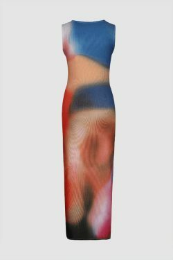 Multicolor Print Sleeveless Midi Dress - Y2K Fashion with Coquette & Grunge Aesthetics