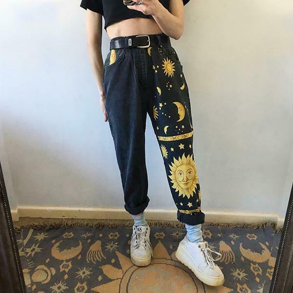 Night Sky Mom Jeans - Y2K Fashion Aesthetic with Coquette and Grunge Style Elements