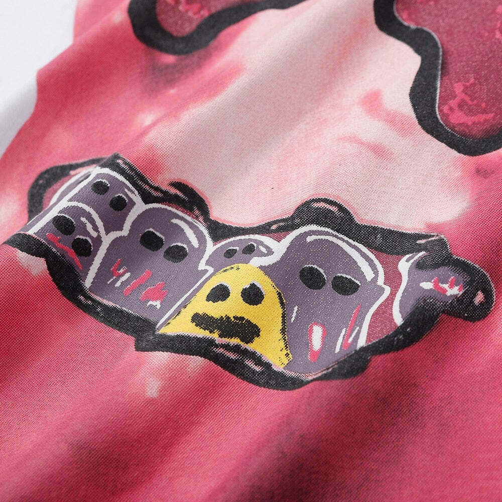 Nightmare Heart Acid Washed Graphic Tee - Y2K Fashion Aesthetic Top for Women