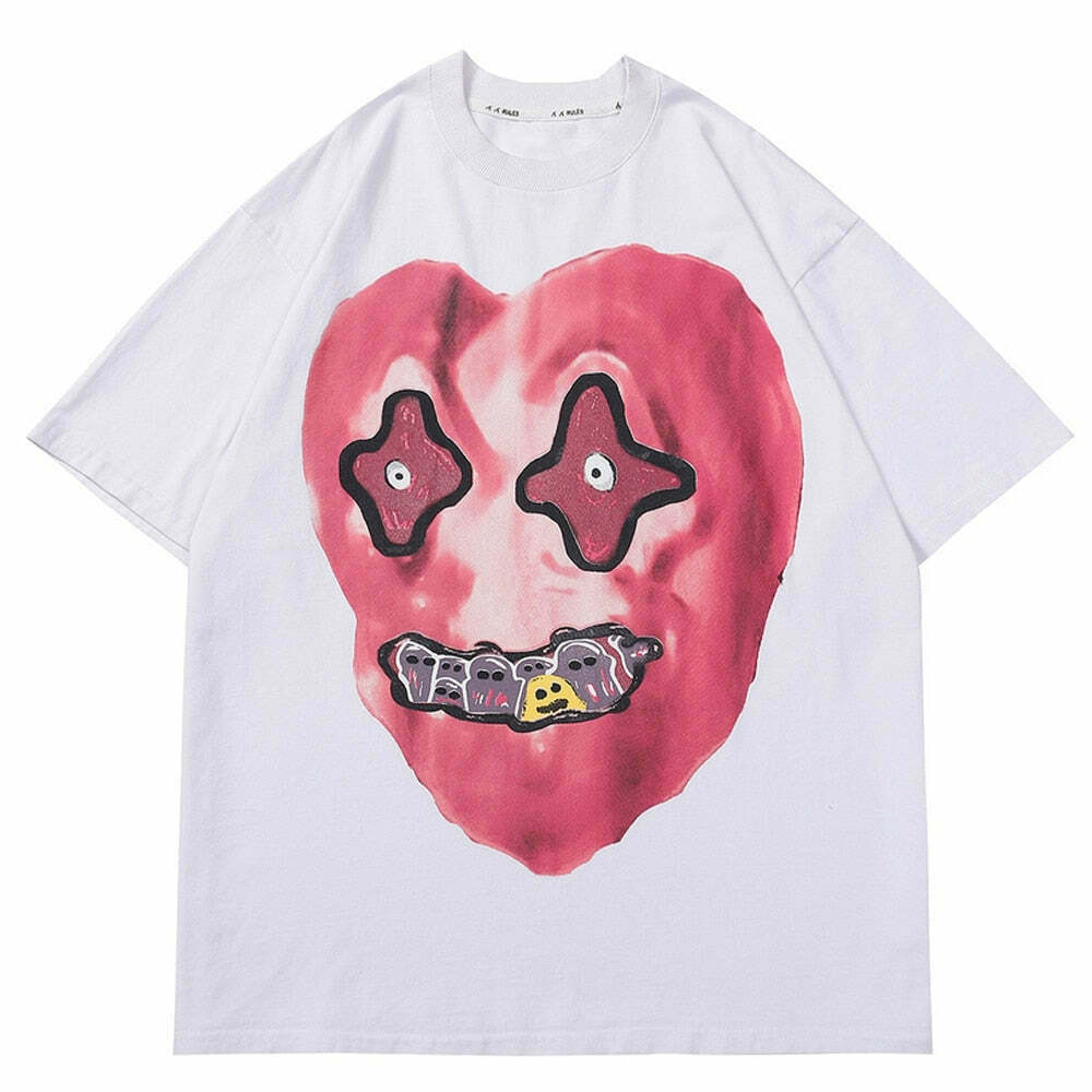 Nightmare Heart Acid Washed Graphic Tee - Y2K Fashion Aesthetic Top for Women