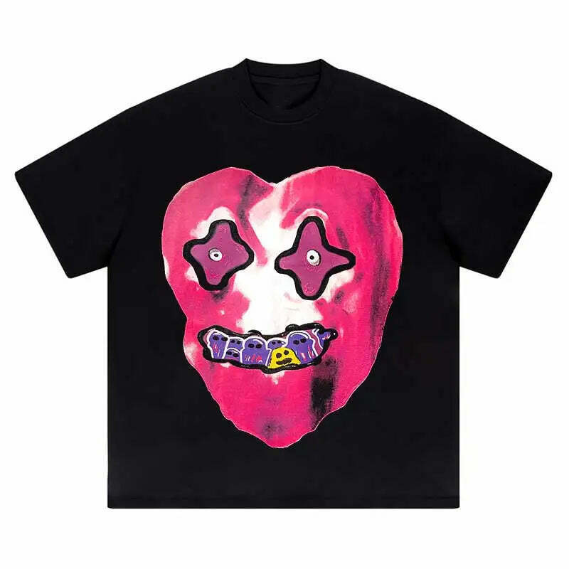 Nightmare Heart Acid Washed Graphic Tee - Y2K Fashion Aesthetic Top for Women