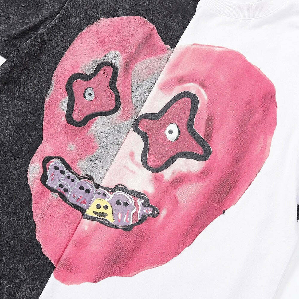 Nightmare Heart Acid Washed Graphic Tee - Y2K Fashion Aesthetic Top for Women