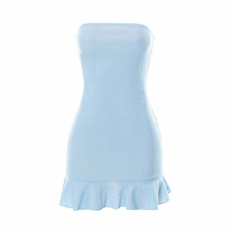 Oceanic Hues Strapless Y2K Dress - Coquette Aesthetic for Women - Grunge Style Fashion Statement