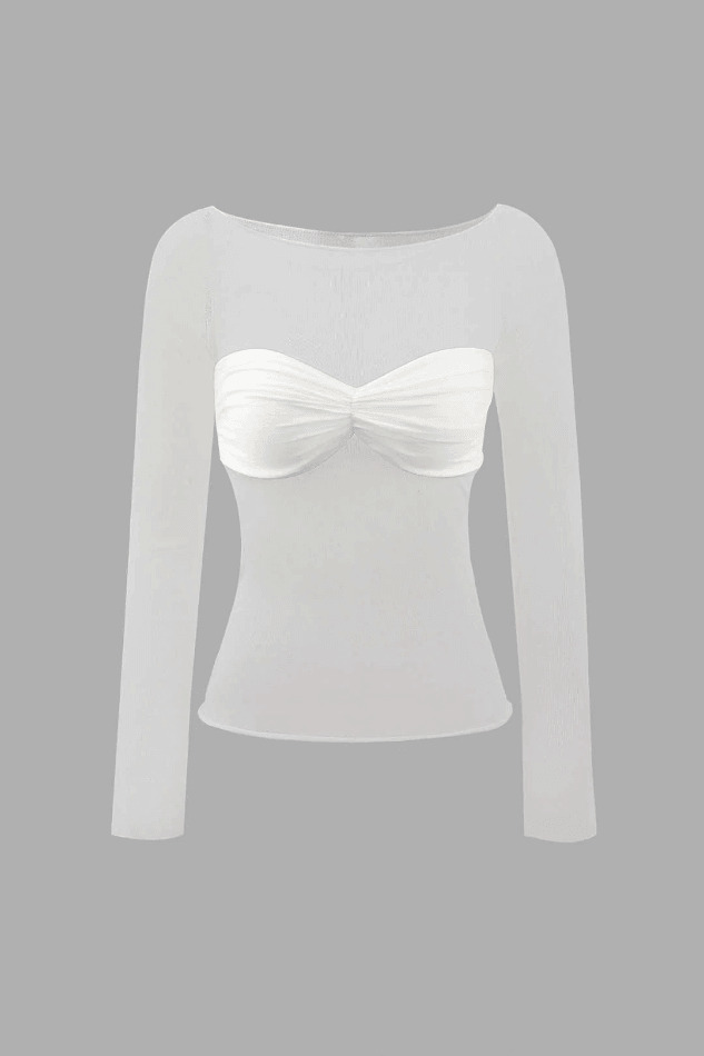 Off Shoulder Sheer Sleeve Ruched Bust Top - Y2K Fashion Coquette Aesthetic Grunge Style Cute Tops
