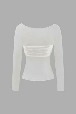 Off Shoulder Sheer Sleeve Ruched Bust Top - Y2K Fashion Coquette Aesthetic Grunge Style Cute Tops