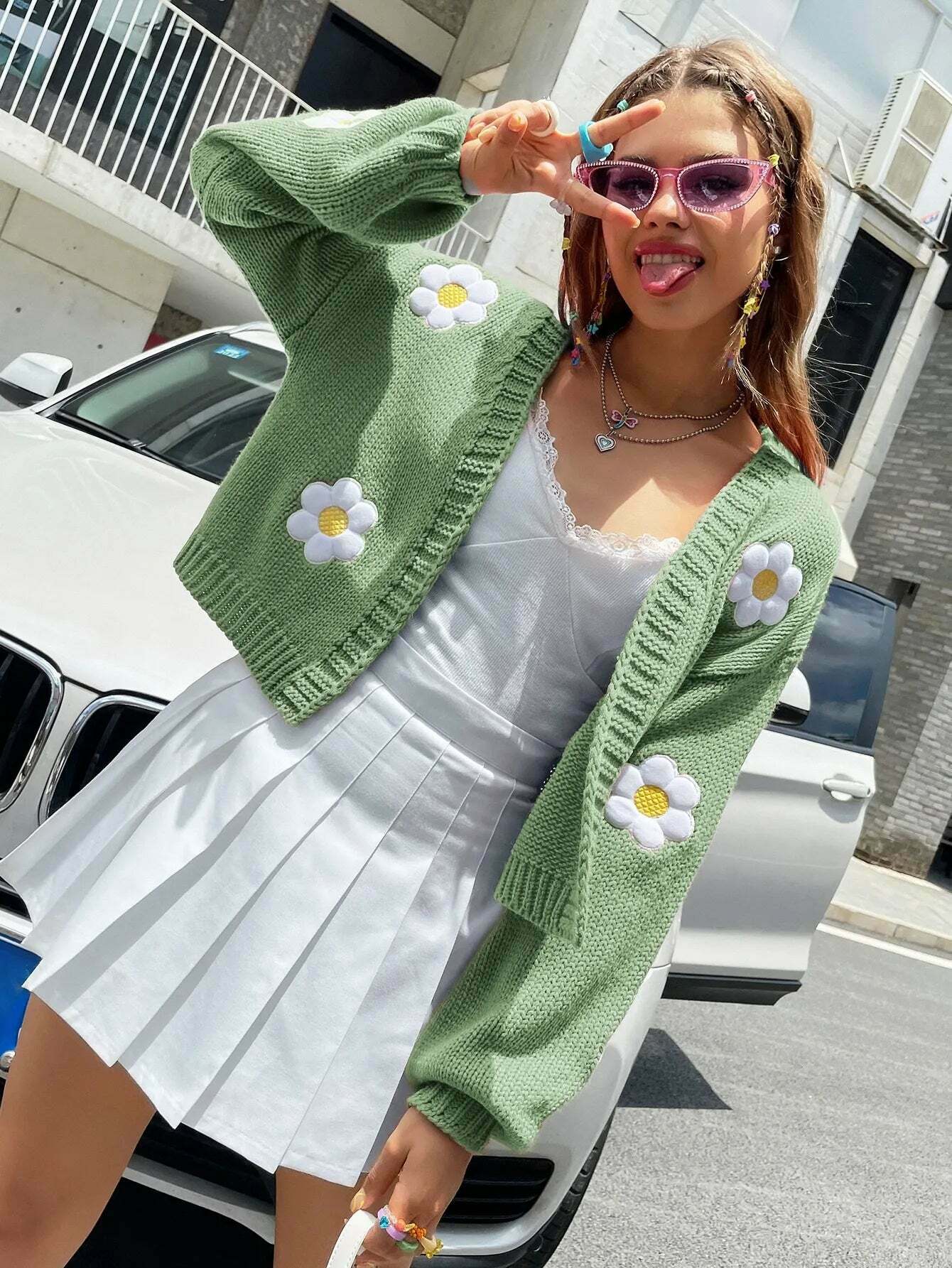 Open Meadow Floral Cardigan - Coquette Aesthetic Grunge Style Y2K Fashion Women's Sweater