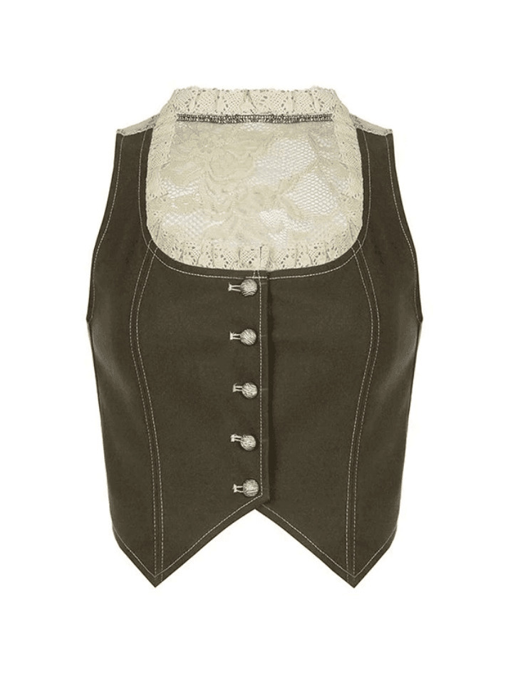 Paneled Lace Button Front Corset Top - Y2K Fashion Coquette Aesthetic Grunge Style