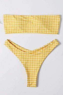 Pastel Goth Cargo Skirt & Yellow High Rise Bandeau Bikini Set - Y2K Fashion Aesthetic