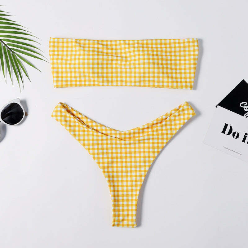 Pastel Goth Cargo Skirt & Yellow High Rise Bandeau Bikini Set - Y2K Fashion Aesthetic