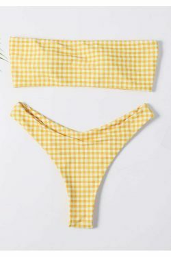 Pastel Goth Cargo Skirt & Yellow High Rise Bandeau Bikini Set - Y2K Fashion Aesthetic