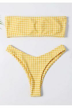 Pastel Goth Cargo Skirt & Yellow High Rise Bandeau Bikini Set - Y2K Fashion Aesthetic