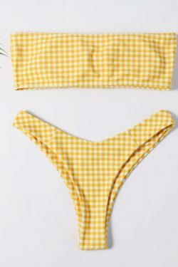 Pastel Goth Cargo Skirt & Yellow High Rise Bandeau Bikini Set - Y2K Fashion Aesthetic