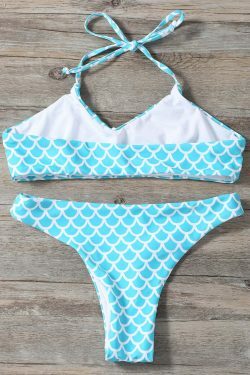 Pastel Goth Halter Fish Scale Print Kids Bikini - Y2K Fashion for Young Fashionistas