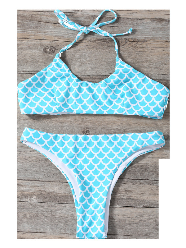 Pastel Goth Halter Fish Scale Print Kids Bikini - Y2K Fashion for Young Fashionistas