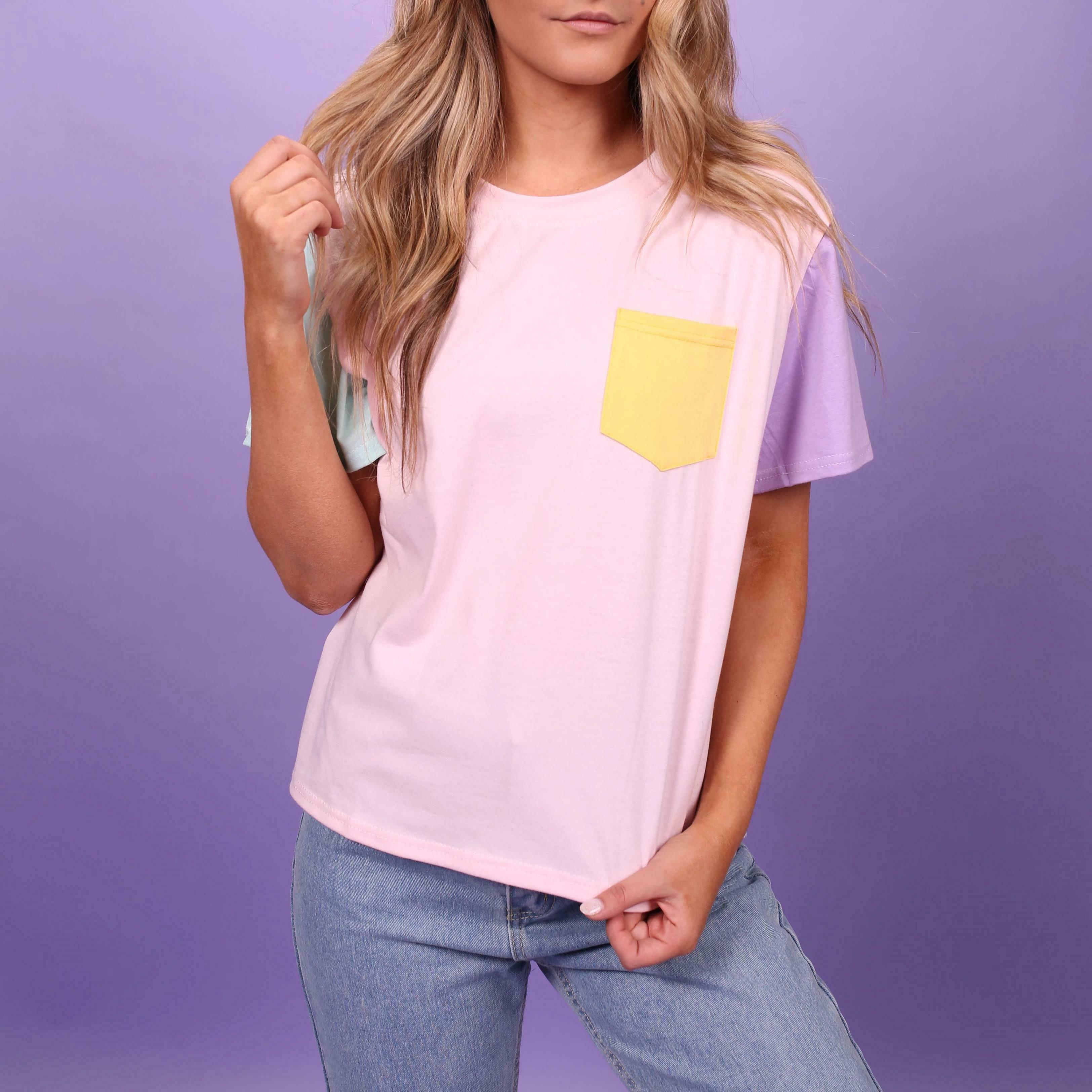 Pastel Patches T-Shirt: Y2K Fashion with Coquette & Grunge Aesthetics, Cute Tops & Cargo Skirt Vibes