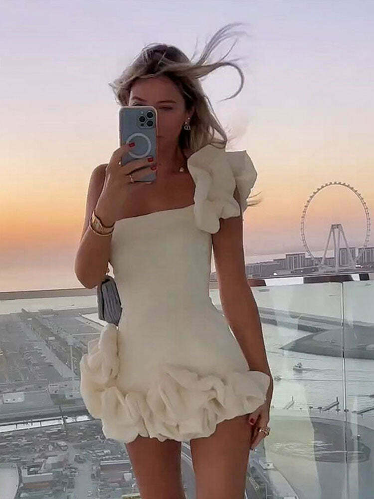 Pastel Petal Mini Dress - Y2K Fashion Coquette Aesthetic Grunge Style - Cute Tops & Cargo Skirt