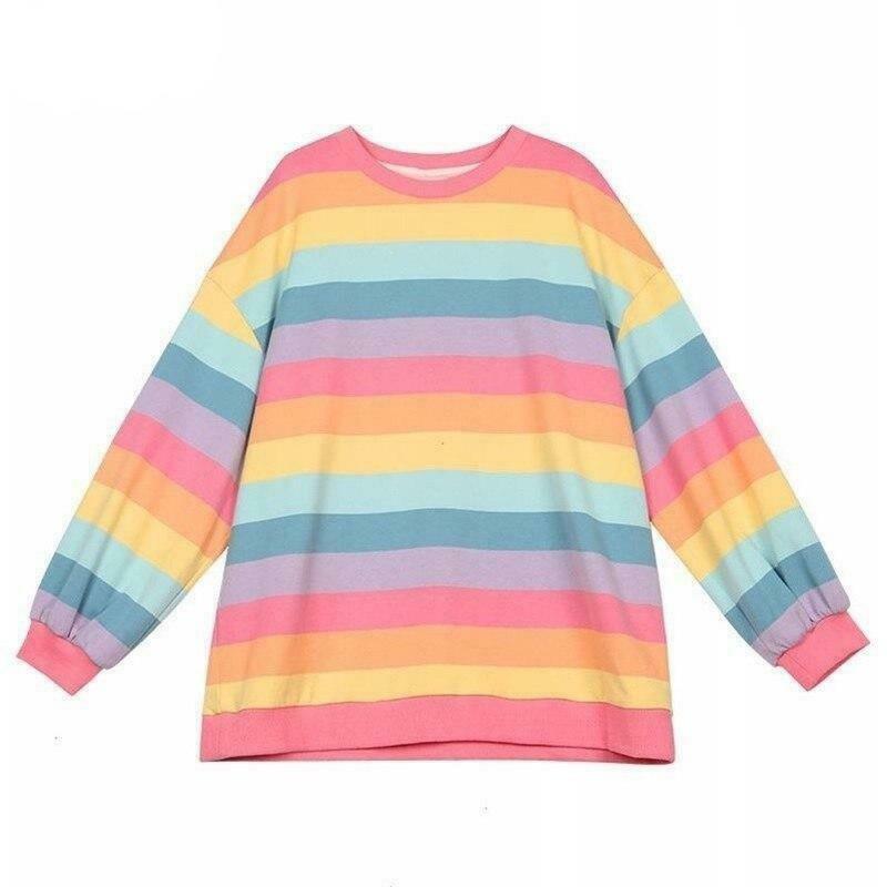 Pastel Rainbow Jumper: Y2K Aesthetic Top - Coquette Style with Grunge Twist