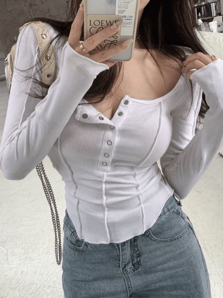 Patchwork Button Down Knit Top - Y2K Fashion Aesthetic with Coquette and Grunge Style