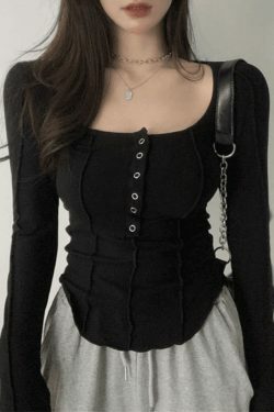 Patchwork Button Down Knit Top - Y2K Fashion Aesthetic with Coquette and Grunge Style