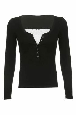 Patchwork Lace Buttoned Tee: Y2K Fashion Top with Coquette Aesthetic & Grunge Vibes