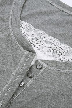 Patchwork Lace Buttoned Tee: Y2K Fashion Top with Coquette Aesthetic & Grunge Vibes