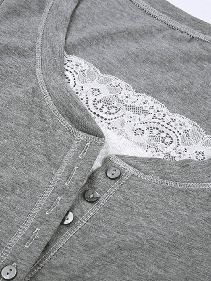Patchwork Lace Buttoned Tee: Y2K Fashion Top with Coquette Aesthetic & Grunge Vibes