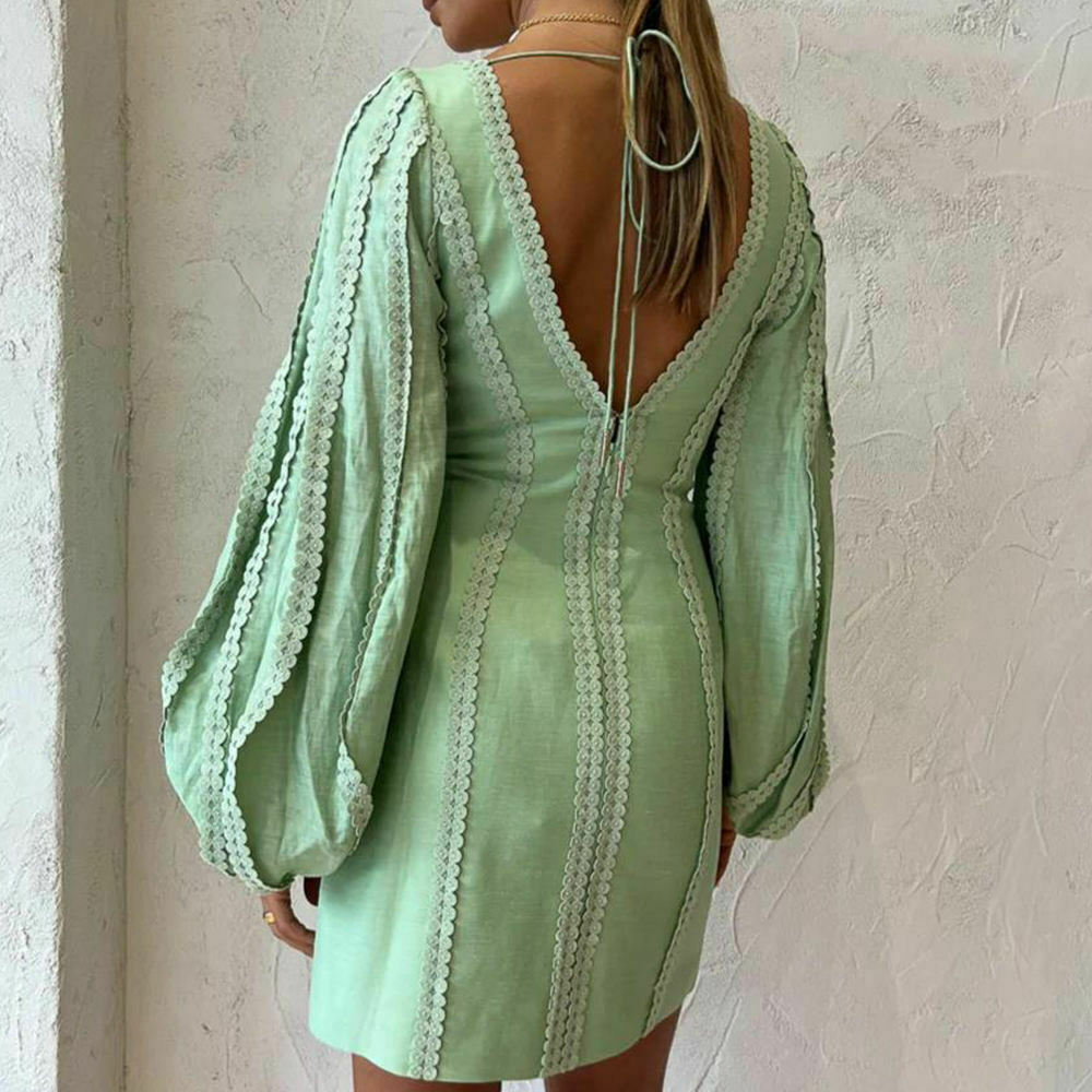 Patchwork Linen Party Dress - Y2K Fashion with Coquette & Grunge Aesthetics