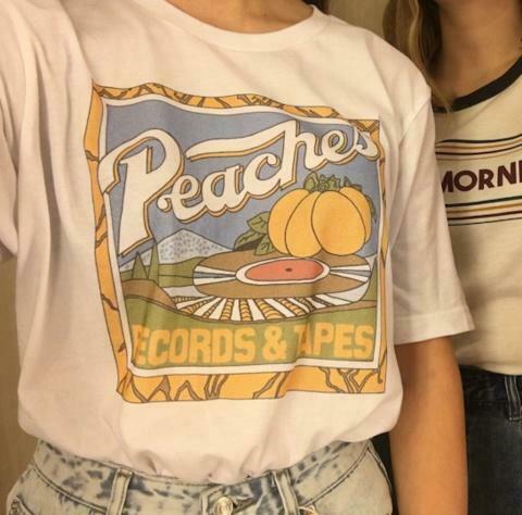 Peaches Records Tapes Vintage Tee | Y2K Fashion Nostalgia for Women | Coquette & Grunge Aesthetic