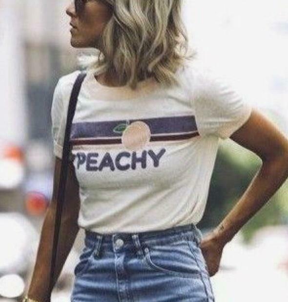 Peachy Vintage Tee: Y2K Aesthetic Shirt with Coquette Style, Grunge Vibes, and Pastel Goth Influence