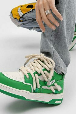 Phat Lace Sneakers - Cloud White/Black, Y2K Aesthetic Shoes for Women, Grunge Style Footwear