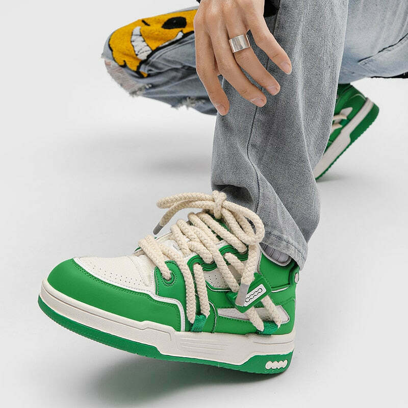 Phat Lace Sneakers - Cloud White/Black, Y2K Aesthetic Shoes for Women, Grunge Style Footwear