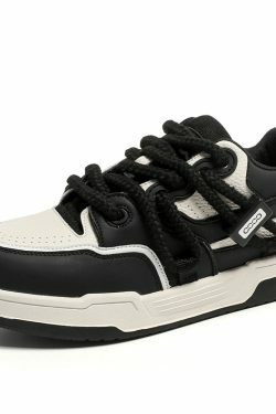 Phat Lace Sneakers - Cloud White/Black, Y2K Aesthetic Shoes for Women, Grunge Style Footwear