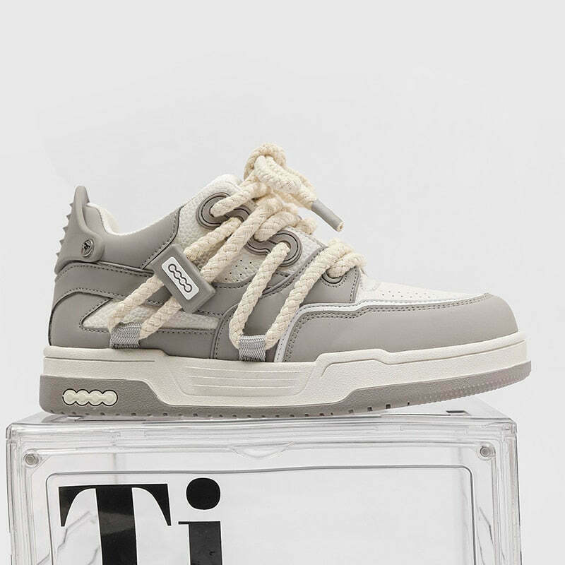 Phat Lace Sneakers - Cloud White/Black, Y2K Aesthetic Shoes for Women, Grunge Style Footwear