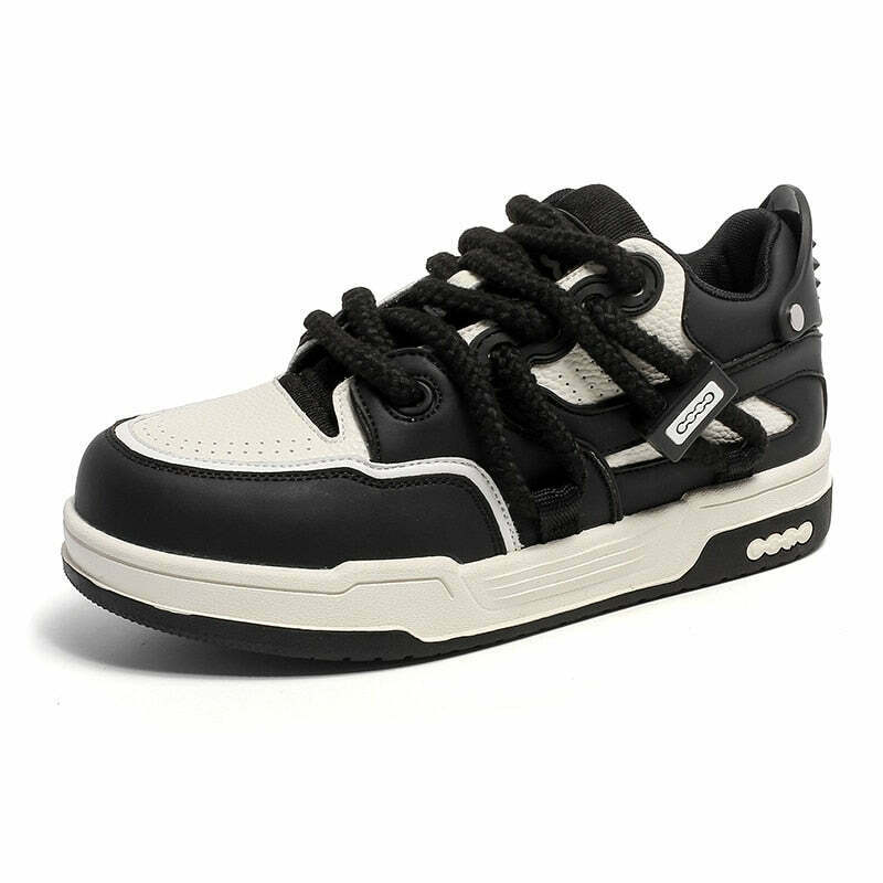 Phat Lace Sneakers - Cloud White/Black, Y2K Aesthetic Shoes for Women, Grunge Style Footwear