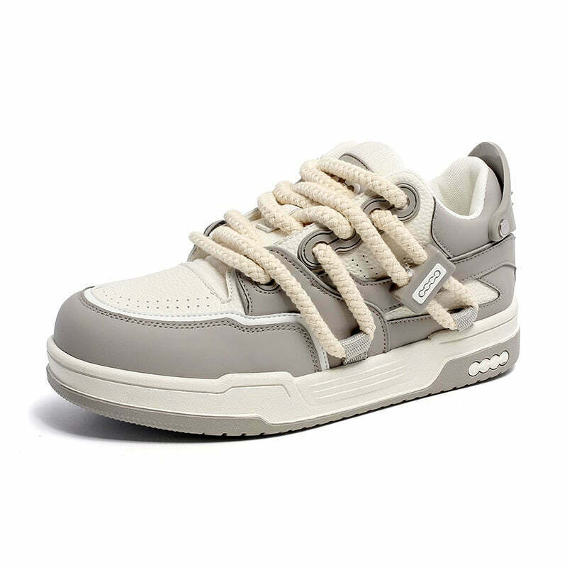 Phat Lace Sneakers - Cloud White/Fog Grey, Y2K Aesthetic Shoes for Women, Coquette Style Fashion
