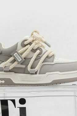 Phat Lace Sneakers - Cloud White/Fog Grey, Y2K Aesthetic Shoes for Women, Coquette Style Fashion