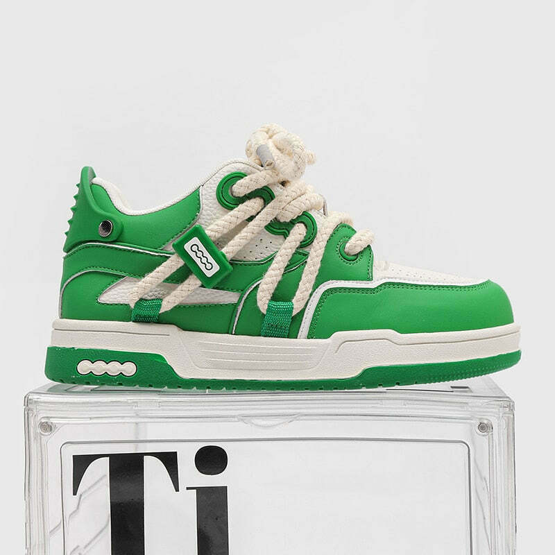 Phat Lace Sneakers - Cloud White/Lucky Green - Y2K Fashion Aesthetic Shoes for Women