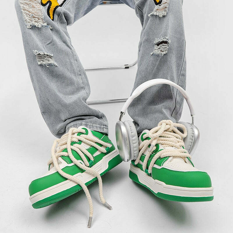 Phat Lace Sneakers - Cloud White/Lucky Green - Y2K Fashion Aesthetic Shoes for Women