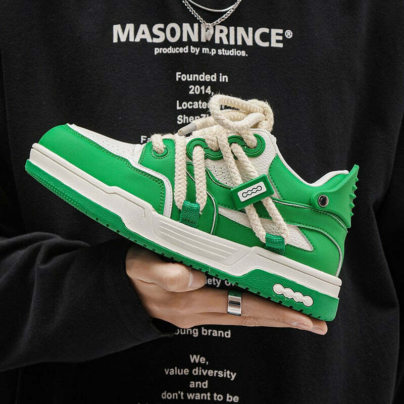 Phat Lace Sneakers - Cloud White/Lucky Green - Y2K Fashion Aesthetic Shoes for Women