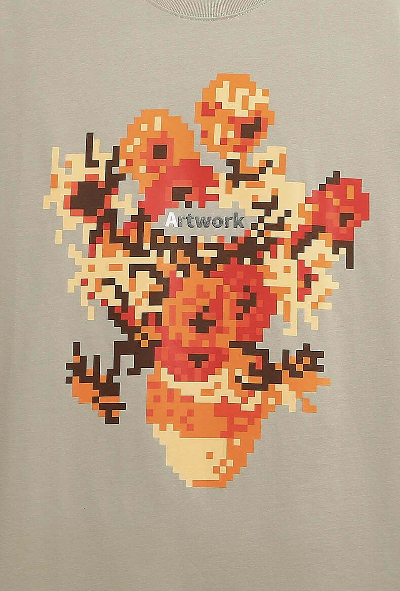 Pixelated Flowers Graphic Tee - Y2K Fashion Aesthetic Shirt for Women
