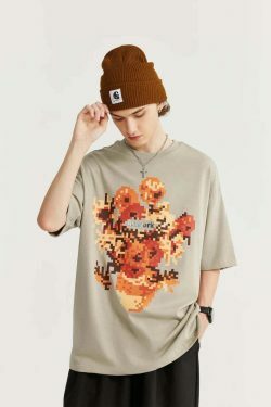 Pixelated Flowers Graphic Tee - Y2K Fashion Aesthetic Shirt for Women