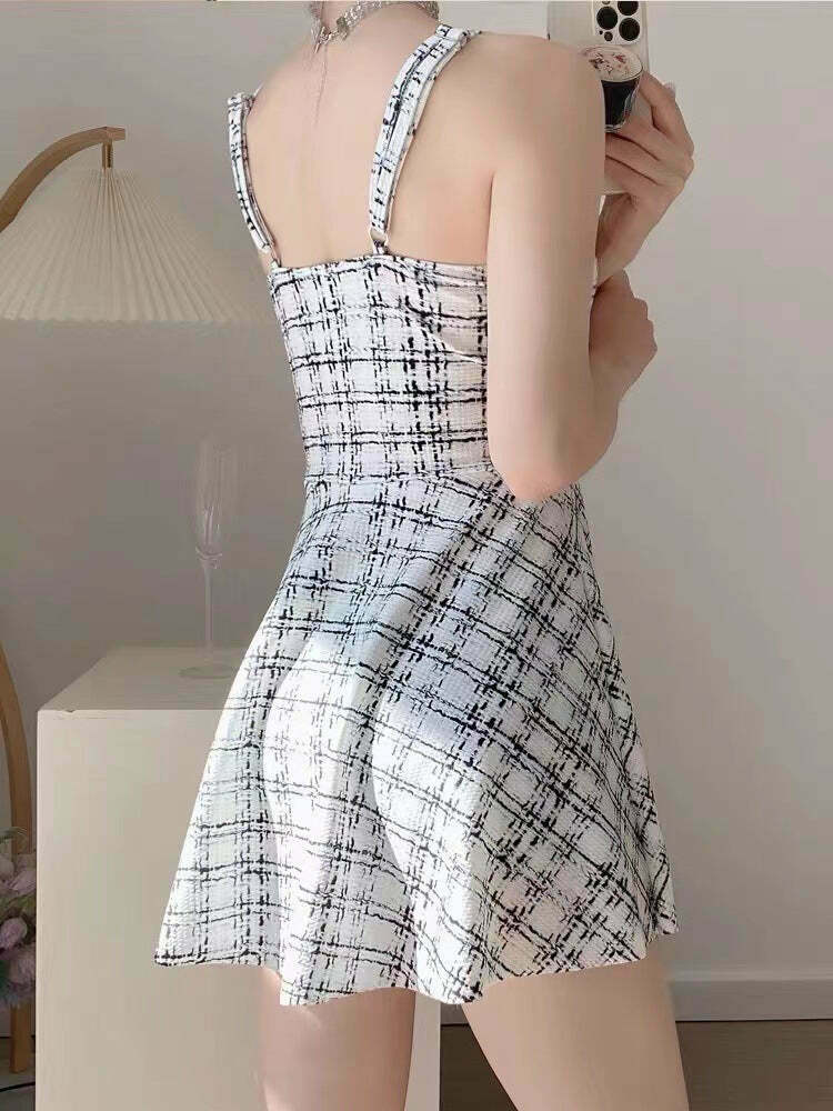 Plaid Metallic Cut Out Mini Swimwear Dress - Y2K Fashion Statement for Women